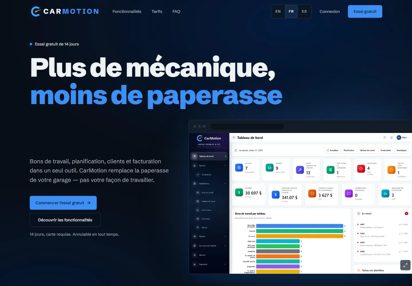 Accueil de CarMotion sur ordinateur