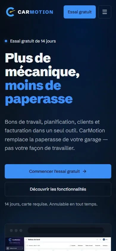 Accueil de CarMotion sur cellulaire